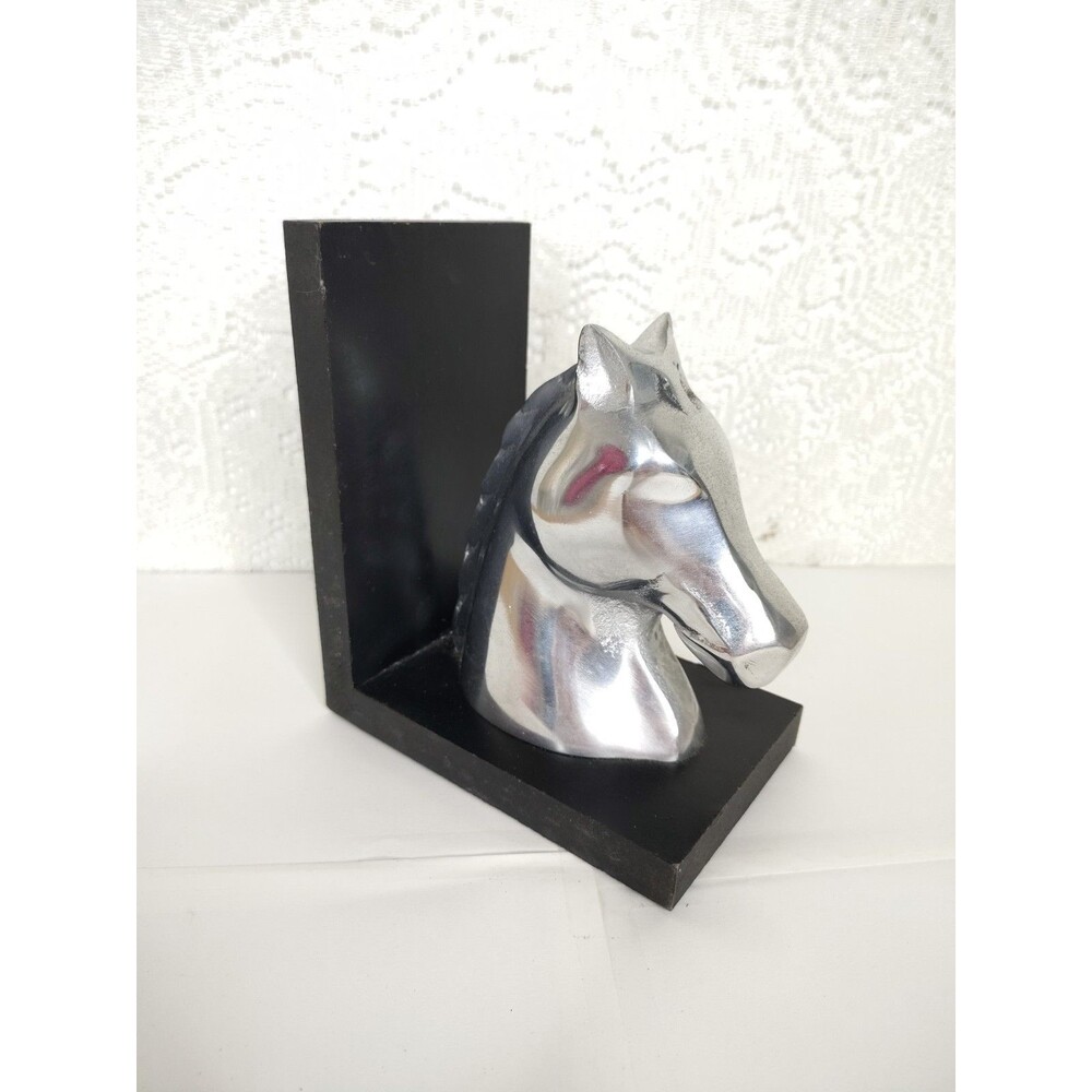 Horse head book end only 1 pc 6 3/4 inches aluminum and wood